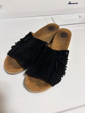 UGG suede fringe wedge espadrille sandals